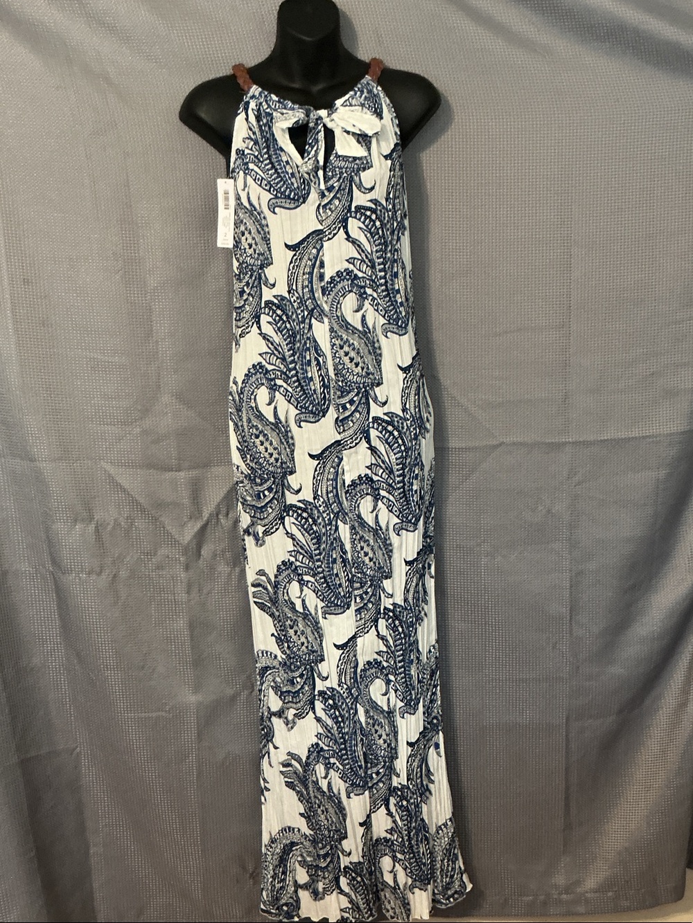 Chico's Navy & White Paisley Halter Maxi Dress